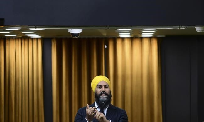 NDP Leader Jagmeet Singh asks a question during question period in the House of Commons on Parliament Hill, in Ottawa, Thursday, Nov. 26, 2020. NDP Leader Jagmeet Singh says tonight's public video gaming session with Alexandria Ocasio-Cortez is about reaching young people where they hang. THE CANADIAN PRESS/Sean Kilpatrick
