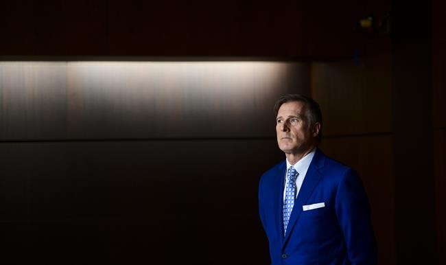 Leader of the People's Party of Canada Maxime Bernier takes part in a press conference on Parliament Hill in Ottawa on Thursday, April 15, 2021. THE CANADIAN PRESS/Sean Kilpatrick