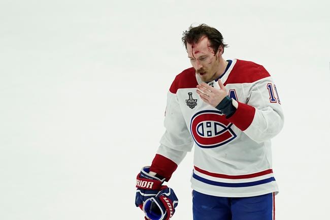 Montreal Canadiens right wing Brendan Gallagher skates off the ice during third period in Game 1 NHL hockey Stanley Cup finals against the Tampa Bay Lightning, in Tampa, Fla., Monday, June 28, 2021. The Montreal Canadiens' return to the NHL's biggest stage didn't go as planned. THE CANADIAN PRESS/AP-Gerry Broome