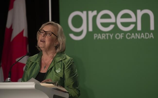 Former Green party leader Elizabeth May speaks ahead of the party's leadership announcement in Ottawa, Saturday October 3, 2020. THE CANADIAN PRESS/Adrian Wyld