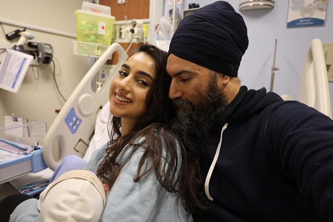 NDP Leader Jagmeet Singh and his wife Gurkiran Kaur and new baby are shown in this handout image provided by the Singh family. Singh has become a father for the first time, to a baby daughter. Singh announced Thursday that he and his wife welcomed a baby girl into the world on Monday. THE CANADIAN PRESS/HO-Jagmeet Singh*MANDATORY CREDIT *