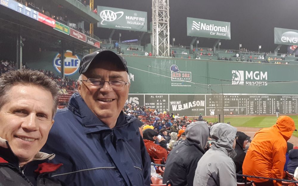 Supplied photo
Thomas Friesen (left) and Gary Toews taking in a Boston Red Sox game at iconic Fenway Park.