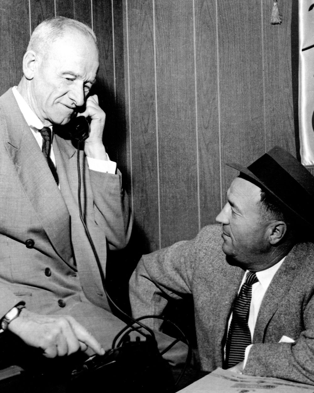 Carillon Archives
Steinbach Mayor K.R. Barkman dials a Winnipeg number from his office, using a unique direct-line telephone service introduced for 10 Steinbach subscribers in 1957.