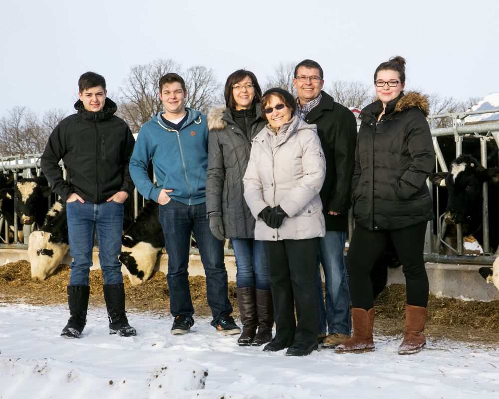PHOTO BY ALAIN PHILIPPOT
Alain and Michelle Philippot are looking forward to passing on the family farm at St Claude to their sons Patrick and Nicholas, and daughter Chantal, because they know it will be in good hands. Alain’s mother, Laurette, joined them for this three-generation photo.