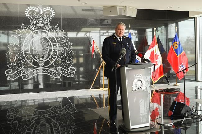 RCMP Chief Superintendent Chris Leather fields questions at a news conference at RCMP headquarters in Dartmouth, Nova Scotia, Monday, April 20, 2020. Investigators say a killer's use of a mock police cruiser and an RCMP uniform almost identical to the real thing helped him escape detection as he travelled between 16 crime scenes in a rampage that has left at least 19 dead in Nova Scotia. THE CANADIAN PRESS/Riley Smith