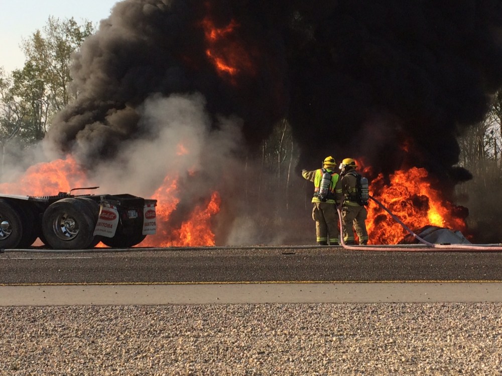 RCMP HANDOUT
Firefighters were on the scene of a fuel tanker fire near Richer on Wednesday morning.