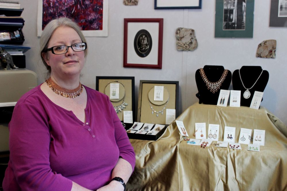 ADRIANA MINGO | THE CARILLON
Janine Bergamot displays her jewelry creations in her private, Hadashville-area home studio.
