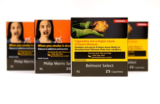 Cigarettes sold in plain packaging are seen in Ottawa, on Thursday, Oct. 17, 2019. THE CANADIAN PRESS/Justin Tang