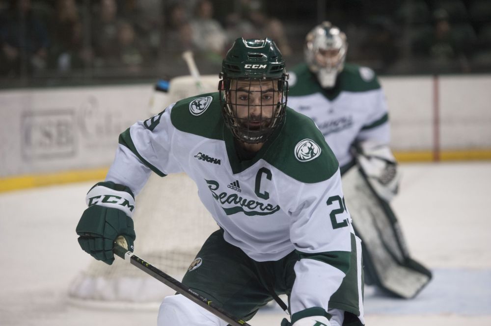 TERRY FREY/ THE CARILLON
La Broquerie's Justin Baudry, captain of the Bemidji State Beavers this past season, has signed a one-year contract with the AHL's Rochester Americans.