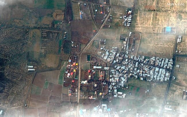 This satellite photo provided by Maxar Technologies on Thursday, Jan. 9, 2020, shows the site where a Ukrainian jetliner crashed late Tuesday near the town of Shahedshahr, Iran, southwest of the capital Tehran. (Satellite image ©2020 Maxar Technologies via AP)