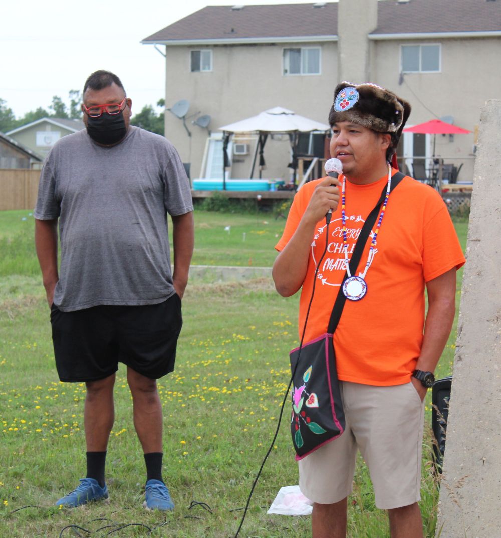 JORDAN ROSS | THE CARILLON
Recreation director Jason Henry listens to Chief Craig Alexander deliver a speech to Honour Walk attendees.
