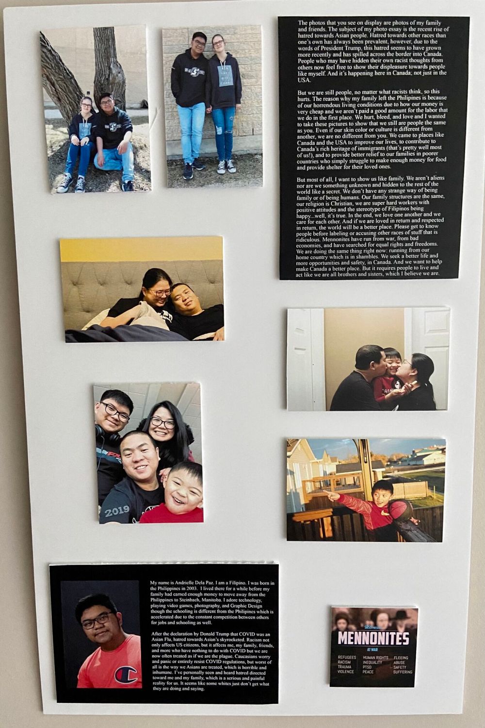 SUPPLIED PHOTO
Andrielle’s photo essay and eight others like it are currently hanging in the Art Hall at MHV.