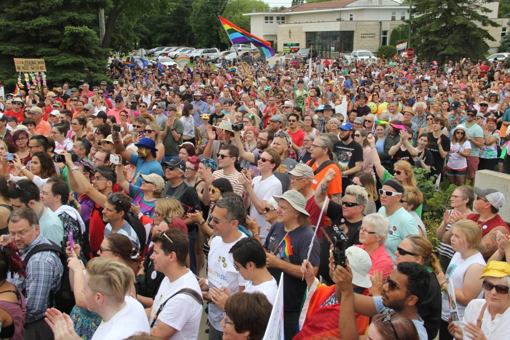 IAN FROESE | THE CARILLON
A throng of supporters celebrate at city hall.