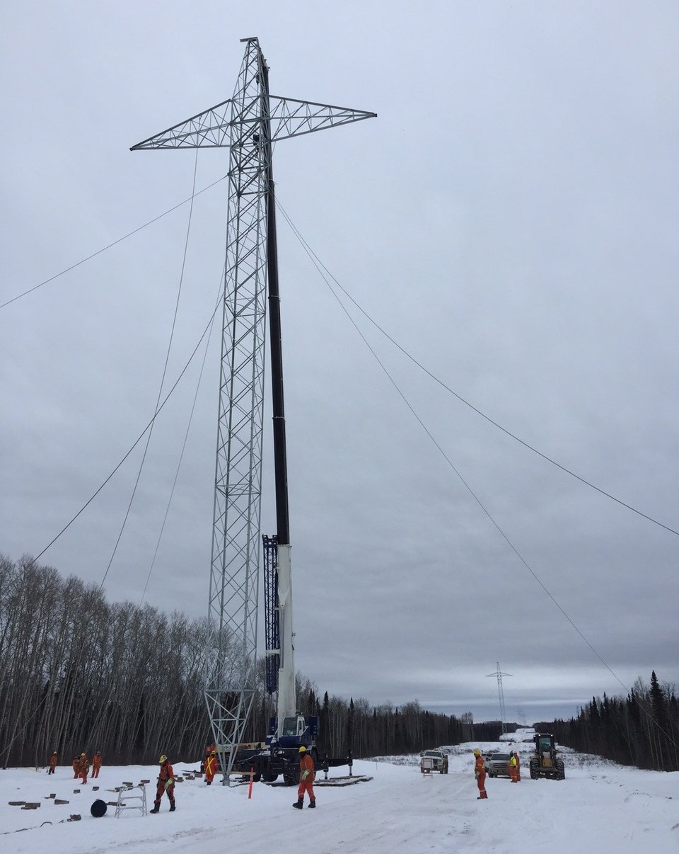 MANITOBA HYDRO PHOTO BY MARIO PALUMBO
The first Bipole III towers were installed last month near Thompson.