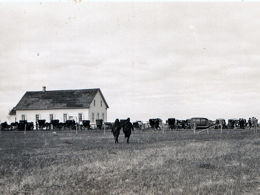 PHOTO COURTESY OF ED NEUFELD
Churchgoers park their buggies at the Chortitz Church for a Sunday service circa 1920. Braun said this church was a cultural hub for Mennonites who settled in Hanover.