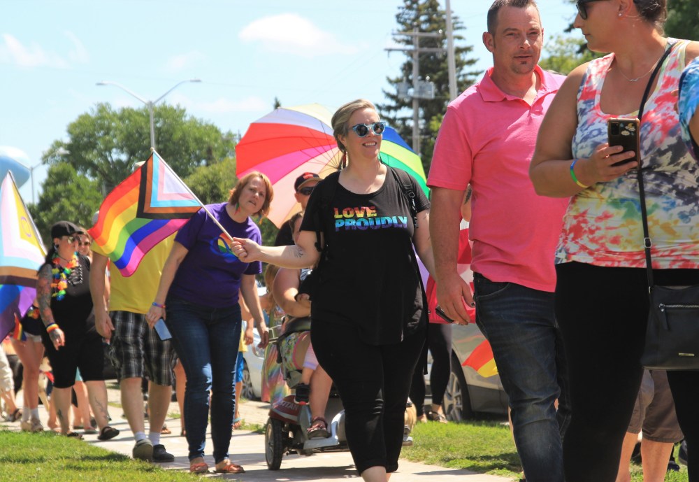 NICOLE BUFFIE | THE CARILLON
Attendees were restricted to sidewalks during Sunday’s march. Organizers said security issues prevented the use of the roadway on Main Street.