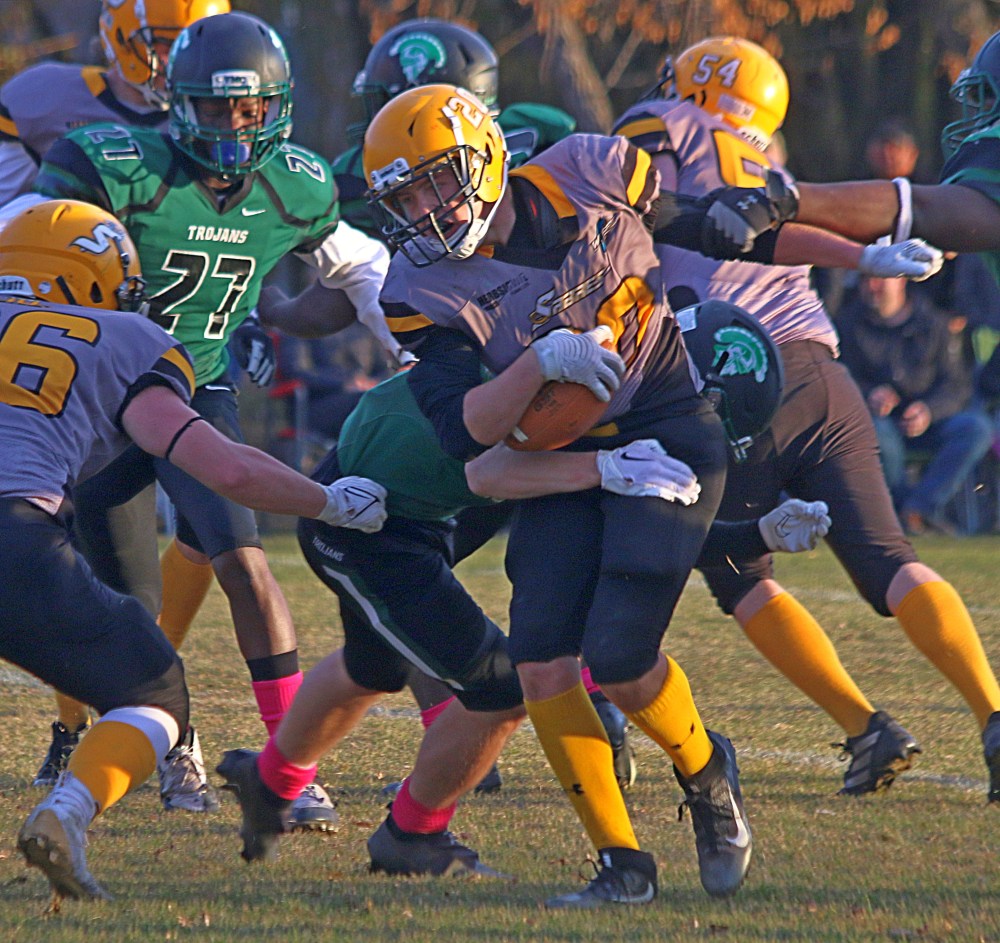 Austin Neufeld earned the SRSS Sabres football leadership award. The grade 12 student was the most consistent individual on the stat sheet throughout his final season as a Sabre, racking up both yards on the ground, and tackles on defense. (Cassidy Dankochik The Carillon)