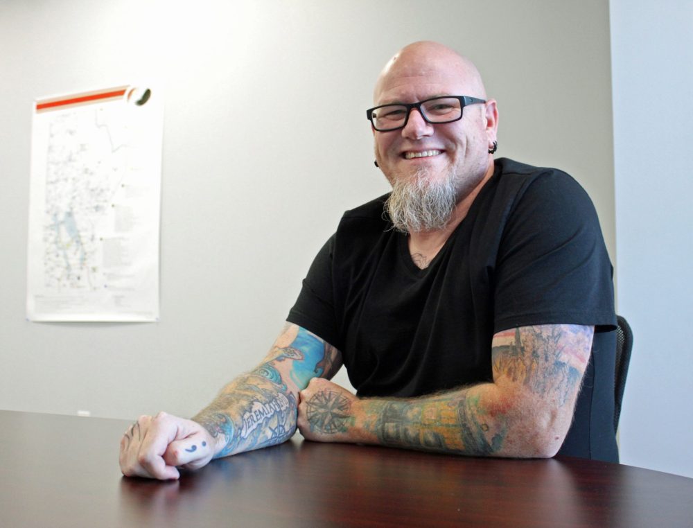 JORDAN ROSS THE CARILLON
Dawson Trail MLA Bob Lagasse displays his semi-colon tattoo in his Ste Anne constituency office on Nov. 25.