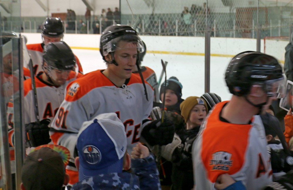 The Ste Anne Aces were incredibly popular coming off the ice, including Ken Selby. Ste Anne sent their fans home happy with a game one victory over Red River in their first SEMHL playoff game Feb. 11. The series is currently tied at two. (Cassidy Dankochik The Carillon)
