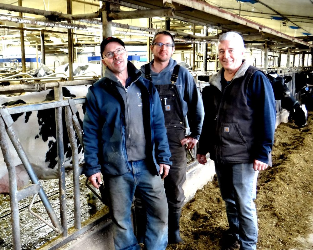 WES KEATING THE CARILLON
Charles Wiens, Doug Priest and David Wiens work together as a team to ensure the highest quality of milk is produced at Skyline Dairy near Grunthal.