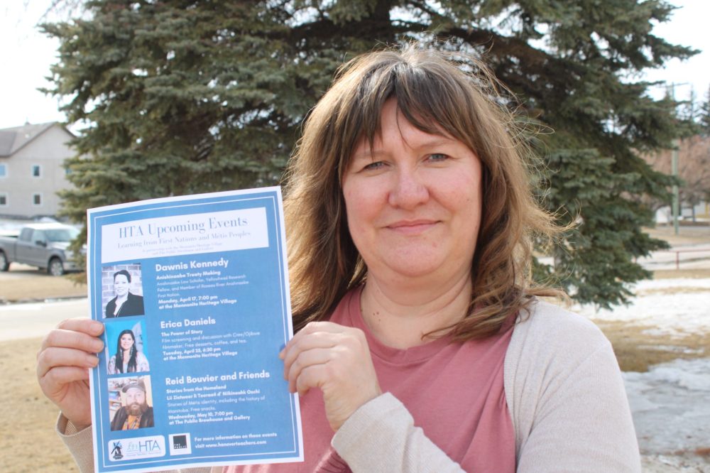 GREG VANDERMEULEN THE CARILLON
Hanover Teachers’ Association Indigenous Advocacy Chair Monica Martens shares the poster of the upcoming events.
