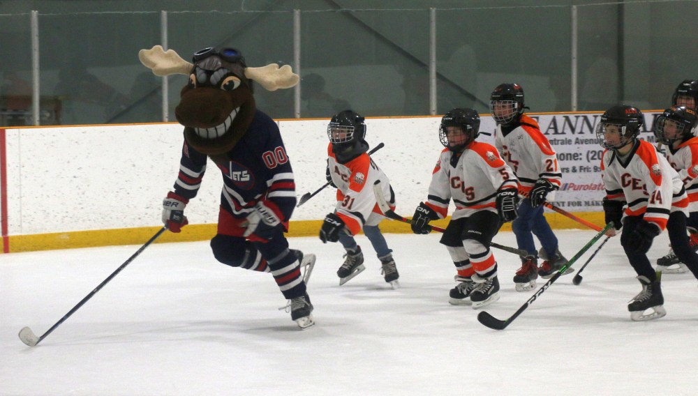 It was a jam packed day of voting and fun at the Ste Anne arena, including hockey games and appearances by Winnipeg Jets mascot Mick. E Moose, who took to the ice to skate with minor hockey players. (Cassidy Dankochik The Carillon)