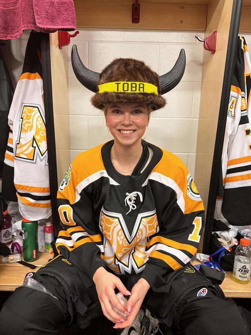 Linnea Misner earned the buffalo hat after her performance against Team Atlantic. (Team Manitoba)