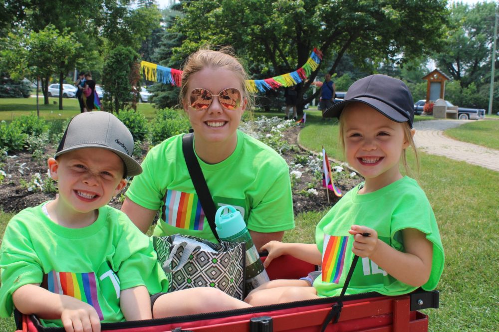 GREG VANDERMEULEN THE CARILLON
Amanda Reid and her children Tucker and Aspen came out from New Bothwell to the pride march.