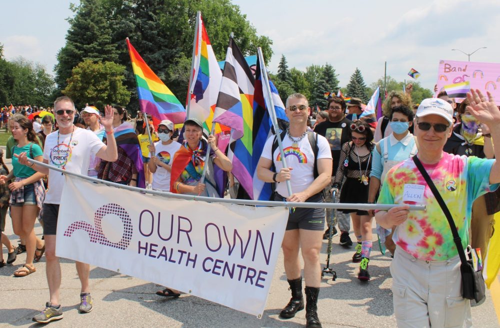 GREG VANDERMEULEN THE CARILLON
Proponents of Our Own Health Centre, a Winnipeg based clinic that offers care to the 2SLGBTQ+ community were part of the estimated 800 people taking part in the Steinbach Pride March on Sunday.
