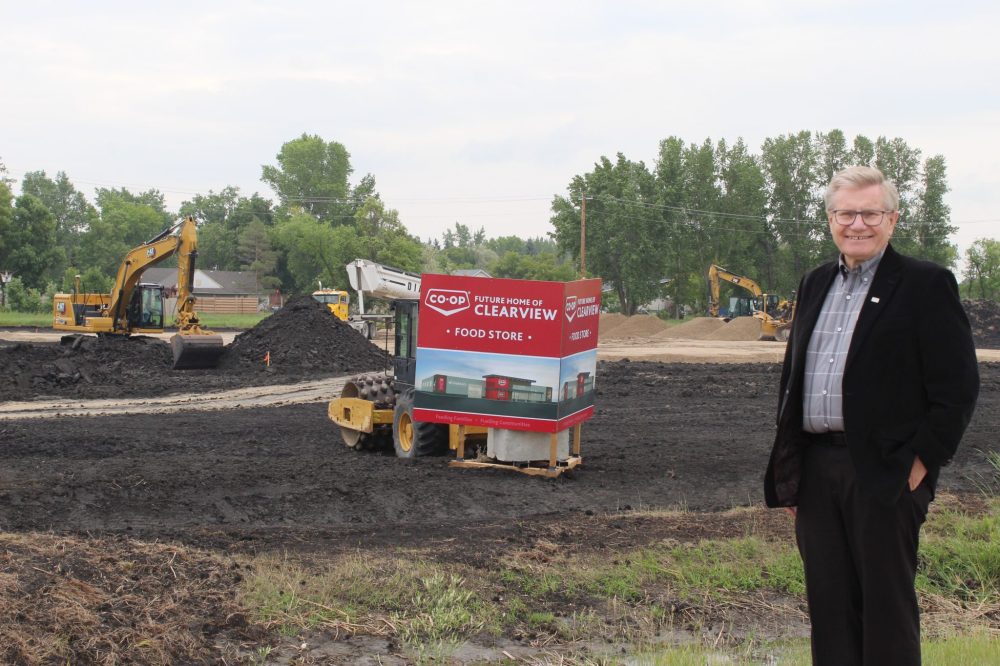 CHRIS GAREAU The Carillon
General Manager Henry Nickel stands at the construction site in Ste. Anne of the future home of Clearview Co-op’s first newly built grocery store, expected to open in the fall of 2024.