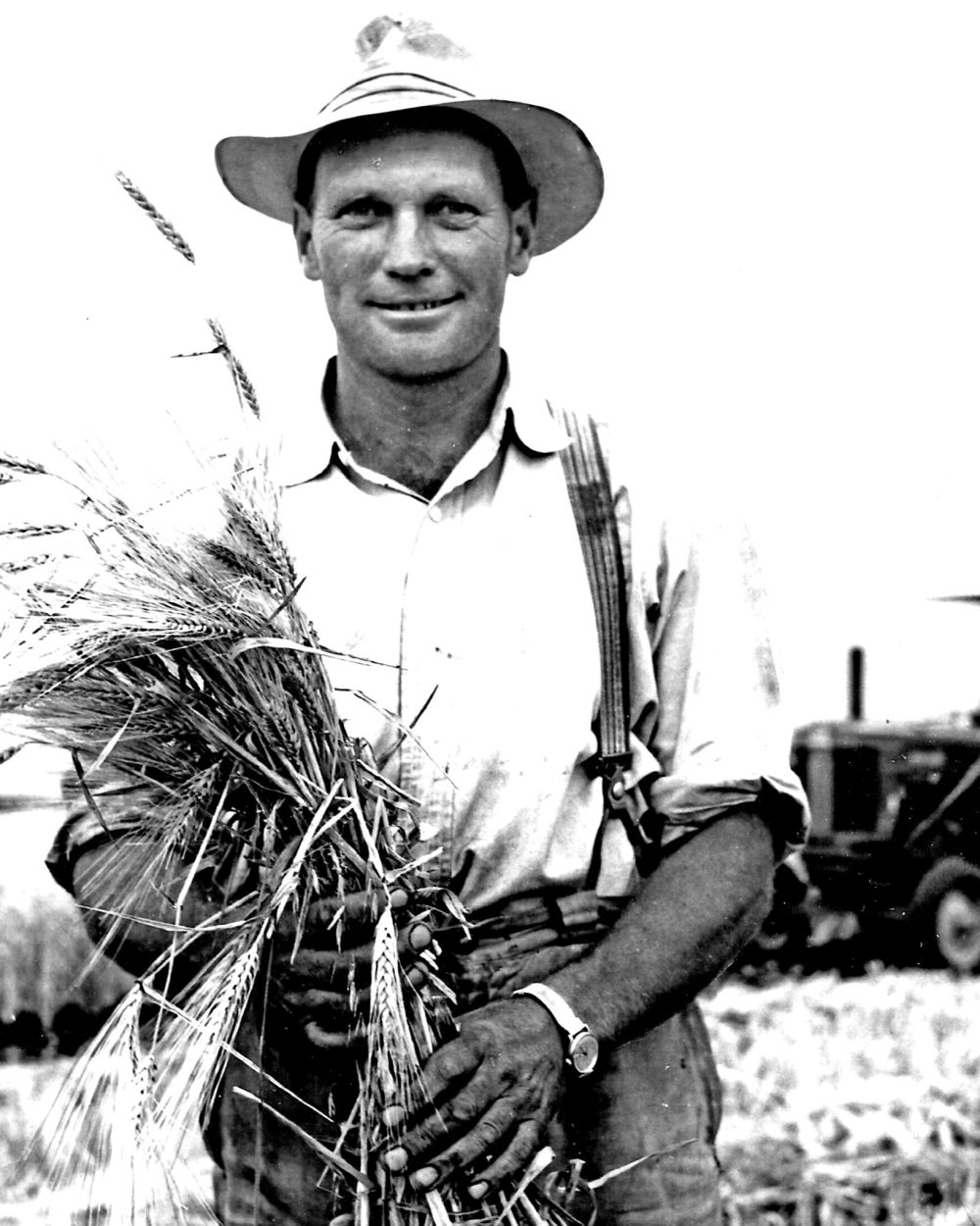 CARILLON ARCHIVES
Ed Laing displays an award winning sheaf of grain, an example of the crops grown at Laingspring every year for generations.