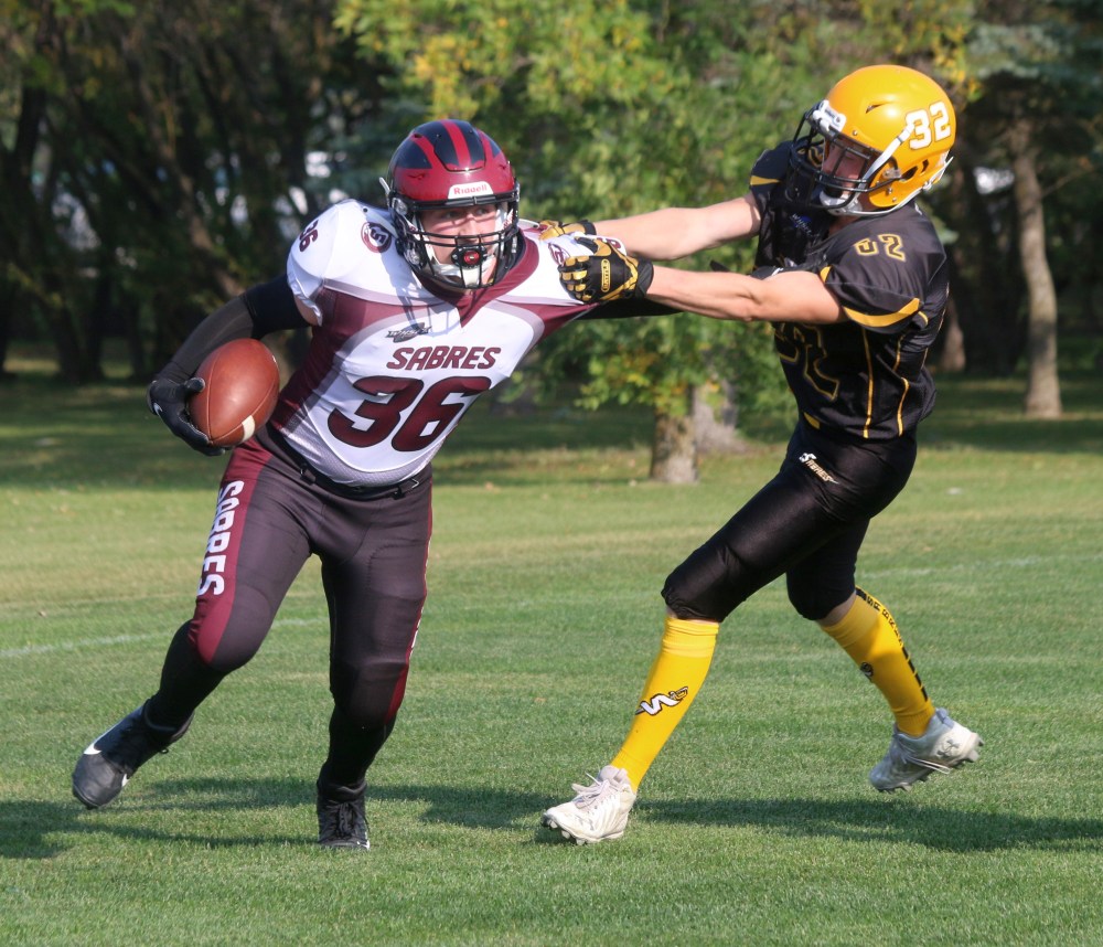 Nigel Reader managed to tackle this Springfield runner inside the endzone after a punt, helping his kicker record a rouge. (Cassidy Dankochik The Carillon)