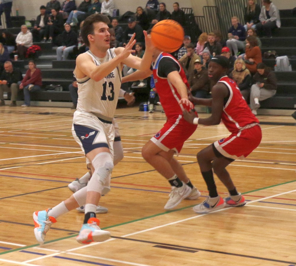 Riley Paul, returning for his fourth year in Pilots blue, has formed a formidable front-court duo with fellow centre Emmanuel Oleko. Paul received Manitoba Colleges Athletic Conference men's athlete of the week honours earlier this year. (Cassidy Dankochik The Carillon)