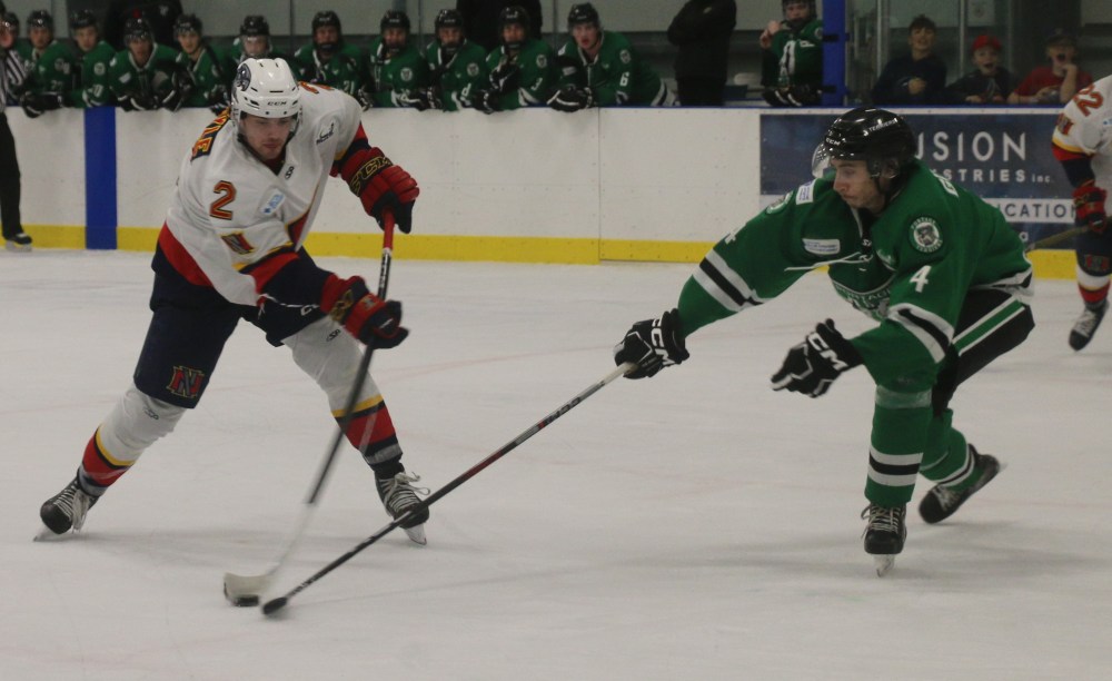 Kaycee Coyle has been an offensive force for the Niverville Nighthawks, and leads the MJHL in scoring for defenseman. One of those points came here, as this wrist shot would find the back of the net to give the Nighthawks a 4-3 overtime victory over Portage. (Cassidy Dankochik The Carillon)