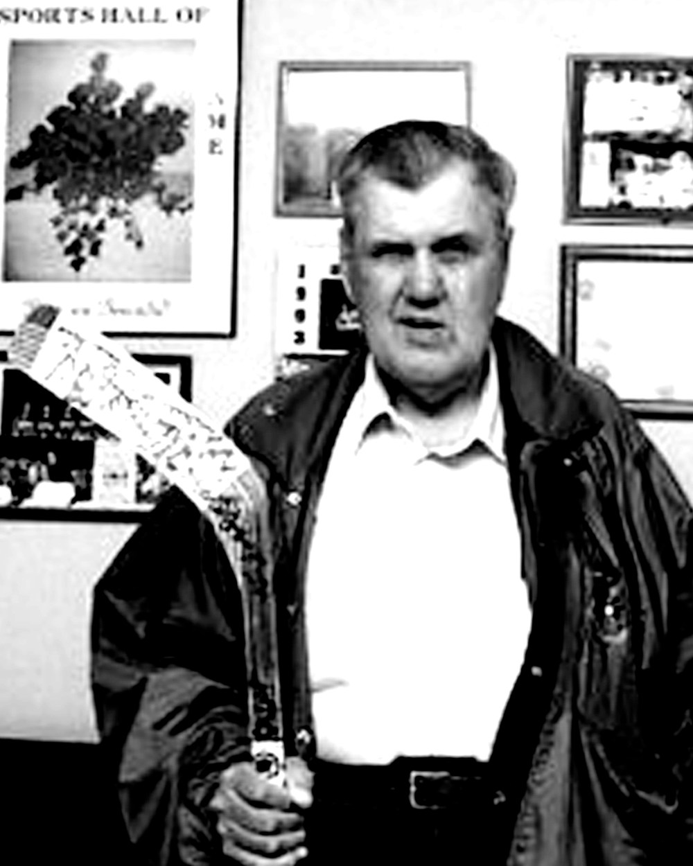 In this 1997 photo, Arthur Vogt stands in front of what he calls “Art’s Hall of Fame”, which includes memorabilia from curling great Vic Peters and former Edmonton Oiler Randy Gregg. The autographed hockey stick is from the 1997 NHL All-Star Game.