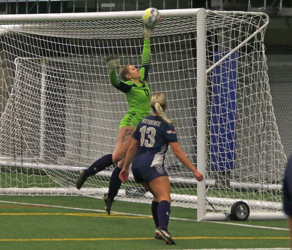 Providence keeper Isabella Geith was inches away from preventing this ball from hitting the back of the net. (Cassidy Dankochik The Carillon)