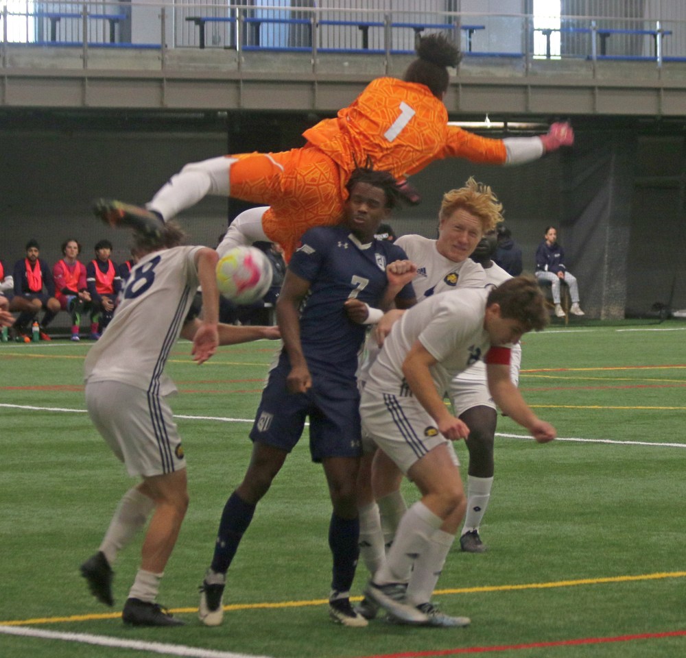 While the ball would end up in the back of the Brandon net, it was immediately called back after it was ruled Joel Umeh had fouled Bobcats goalkeeper Matheus Souza as the cross came flying in. (Cassidy Dankochik The Carillon)