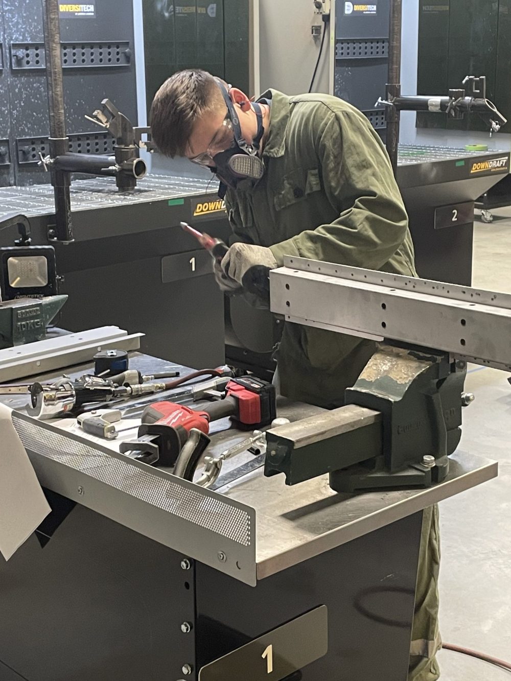 submitted
Steinbach Regional Secondary School's James Bartel working in the shop. The Grade 12 student won the Skills Canada competition and is off to Lyon, France with teacher Jessy Unrau to compete in Autobody Repair against the world's best high school and college students.