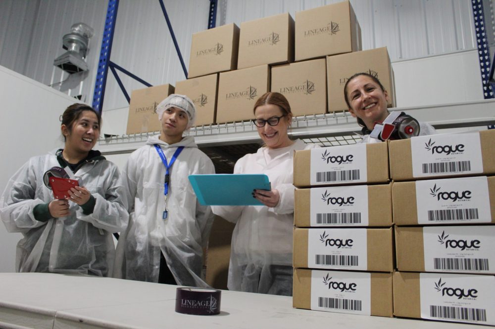 CHRIS GAREAU THE CARILLON
Left, Lineage Distribution employees Astrid Holt, Luis Damian, Karen Albaugh and Rayna Hiebert in the new warehouse and distribution centre expansion in Niverville.