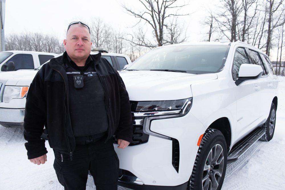 SVJETLANA MLINAREVIC THE CARILLON
Community Safety Officer Trevor Schellenberg stands by the new CSO vehicle on Jan.18, 2023. The vehicle will be ready to drive this spring after equipement and decals are added. As the new CSO for the RM of Hanover, Schellenberg will be involved with handing out parking tickets and other duties as outlined under the Highway Traffic Act.