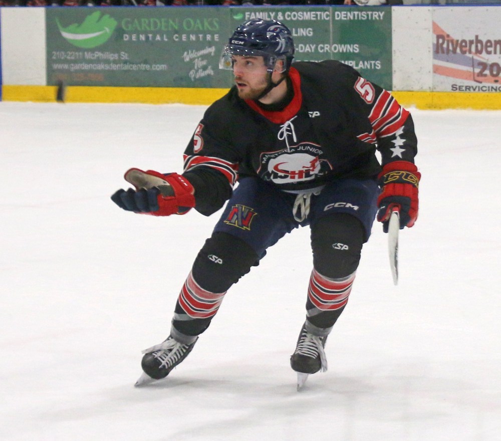 Kaycee Coyle, a Niverville Nighthawks defender from Oakbank looks to corral a loose puck during the SJHL/MJHL showcase Jan. 20. (Cassidy Dankochik)