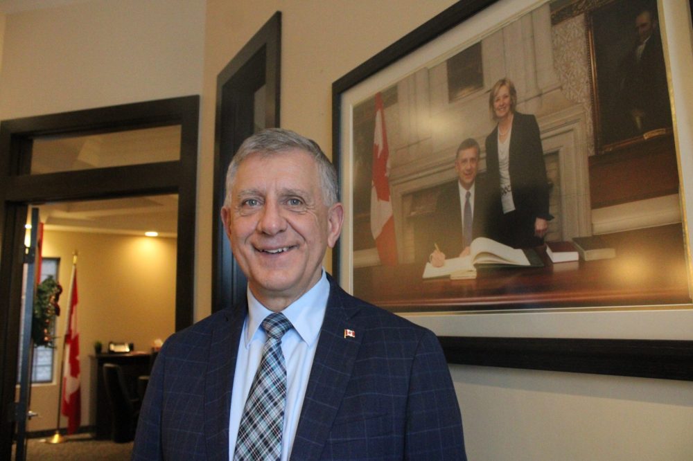 GREG VANDERMEULEN THE CARILLON
Provencher MP Ted Falk stands by the photo of his swearing in ceremony in 2013. He said the 10 years has gone by quickly and he looks forward to more in his position.