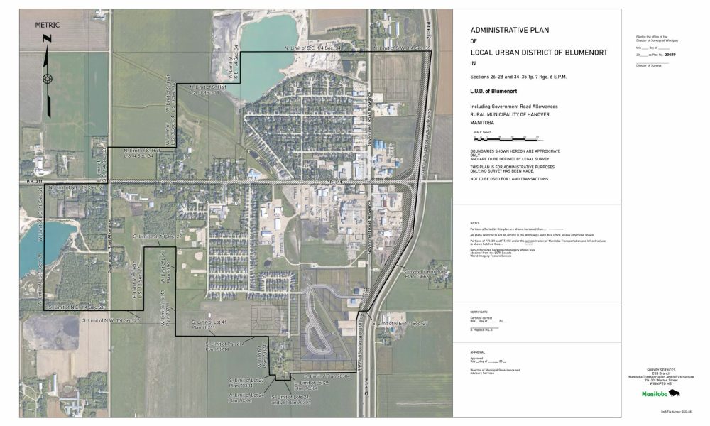 RM OF HANOVER
Blumenort has expanded by about 20 acres south. Expansion includes commercial and business as well as residential.