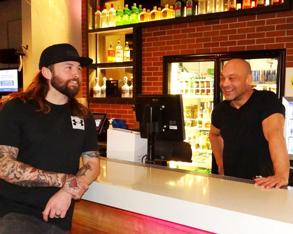 WES KEATING THE CARILLON
Earlier this week, Frantz lounge and nightclub manager Charles Tyson and electrician Zak Cudney spent a few minutes at the bar discussing plans on how to get the stage construction project finished by Saturday.