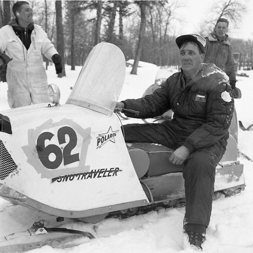CARILLON ARCHIVES
Driving a Polaris Sno-Traveller built in his company’s Roseau, Minnesota factory, Allan Hetteen wins the 1965 Canadian Power Toboggan Racing Championship at Beausejour.