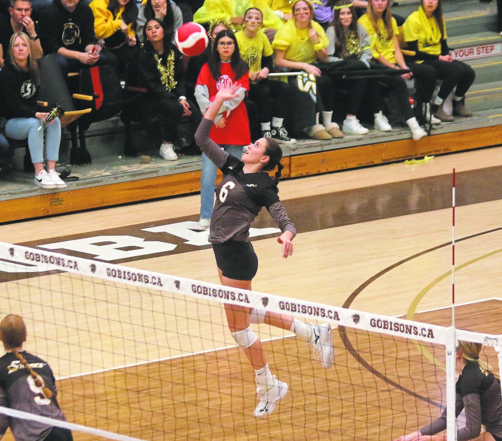 Sienna Driedger won provincial tournament most valuable player honours. The Sabres captain and Trinity Western Commit was spectacular in the final, leading her team to its first AAAA varsity girls volleyball provincial banner in school history. (Cassidy Dankochik The Carillon)