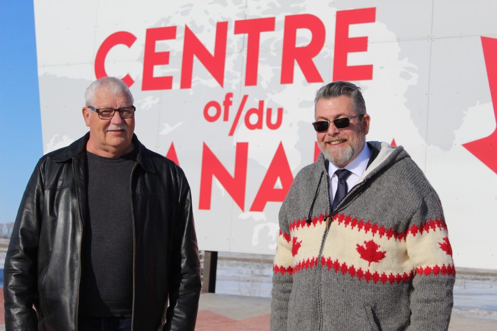 CHRIS GAREAU THE CARILLON
RM of Tache Mayor Armand Poirier (left) and new CAO Ken Allen at Centre of Canada Park across the TransCanada Highway from their municipal offices.