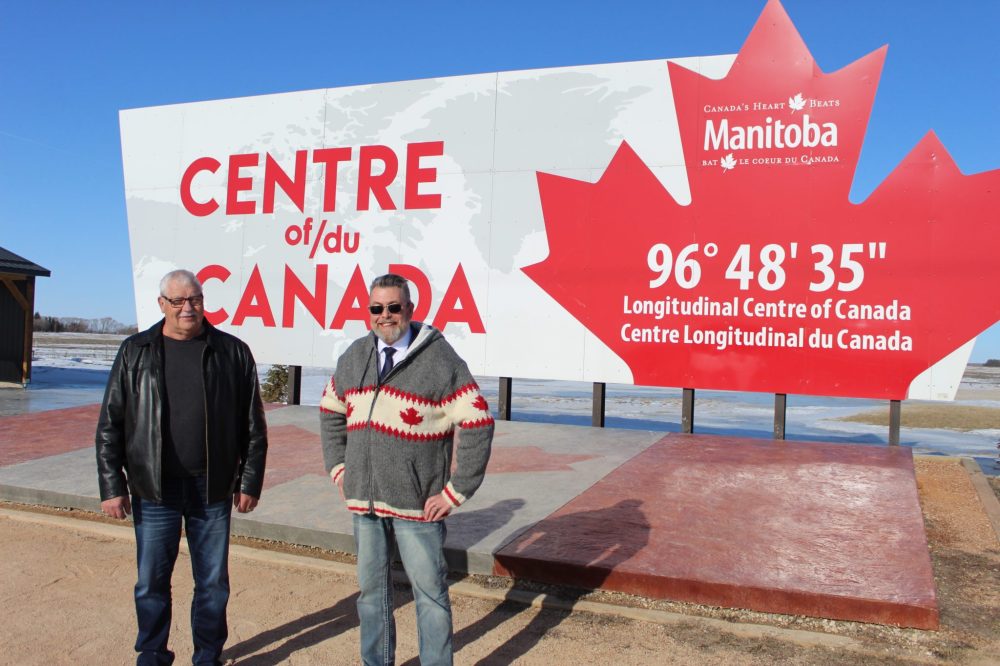 CHRIS GAREAU THE CARILLON
RM of Tache Mayor Armand Poirier (left) and new CAO Ken Allen at Centre of Canada Park across the TransCanada Highway from their municipal offices.