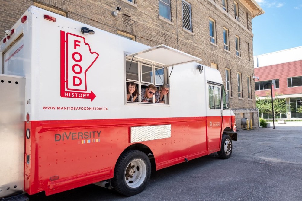 Submitted
Kimberley Moore, Kent Davies, and Janis Thiessen on board the Manitoba Food History Truck on the University of Winnipeg campus.
