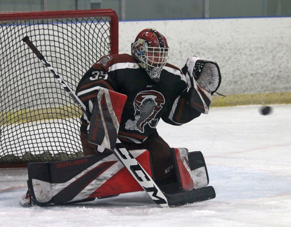 Owen LaRocque has been outstanding for the Twisters as the team cycles goalies throughout the playoffs. In four playoff appearences, the former Virden Oil Capital has two shutouts, including in game four against St Boniface to win the series. (Cassidy Dankochik The Carillon)